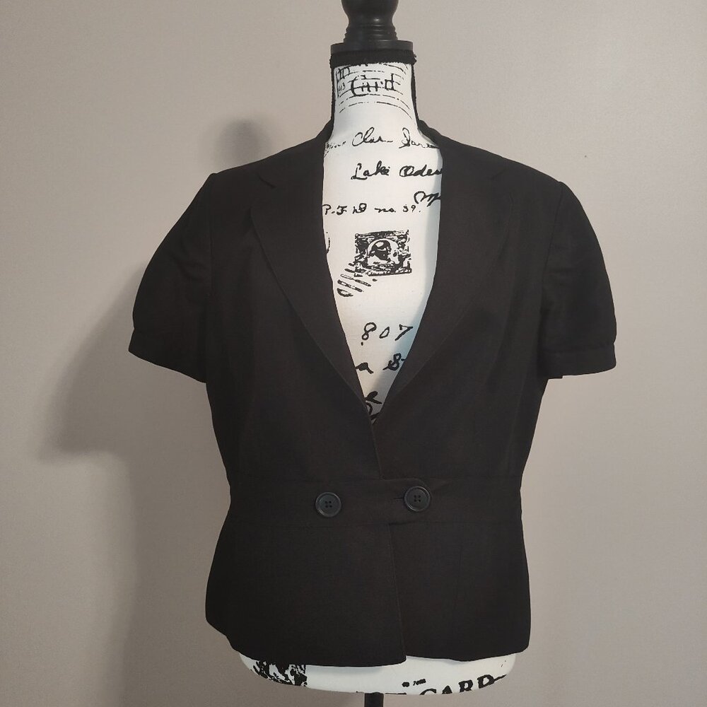 Ann Taylor Loft Cropped Button Front Linen Short Sleeve Jacket